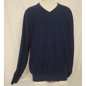 LL Bean Size XL Cotton Cashmere Blue V-Neck Sweater‎ Unisex Regular 274603